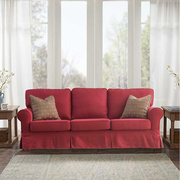 圣奇尼美式乡村三人，裙摆沙发可拆洗小户型网红款舒适新婚红色亚麻