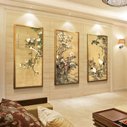 新中式客厅装饰画三联花鸟国画玄关竖版挂画书房沙发背景墙壁画