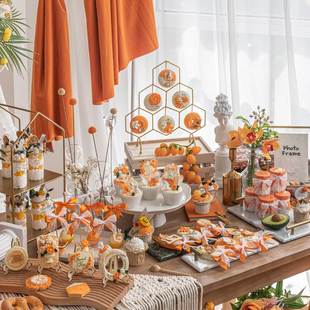 仿真奶油蛋糕模型橙色森系婚礼，假甜品台橱窗，装饰场景布置拍照道具