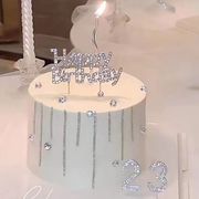 生日蛋糕装饰水钻插牌数字，18字母happybirthday插牌金属钻石水晶