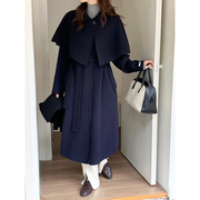 韩国设计感双面羊绒大衣女可拆卸斗篷系带，显瘦冬季加厚羊毛呢外套