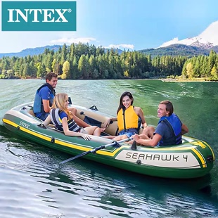 INTEX橡皮艇加厚充气船皮划艇冲锋舟气垫钓鱼船2/3/4人折叠独木舟