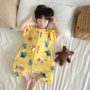 儿童短袖睡袋夏季薄款婴儿连体分，腿睡衣宝宝纯棉，护肚空调房防踢被