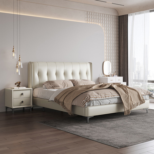 现代简约ins奶油风，高端皮床1.8米婚床双人床静音床板软包主卧床