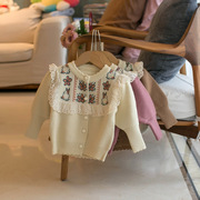女宝宝森系蕾丝毛衣开衫婴儿童秋装女童毛线外套小女孩针织衫