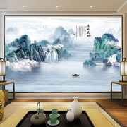 中式电视背景墙壁纸意境水墨山水画，壁纸客厅大气y影视墙布壁