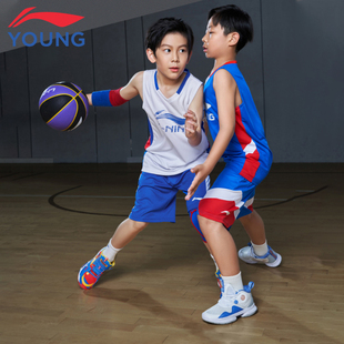 李宁儿童篮球套装，男大童夏季中小学生，速干背心短裤运动训练服