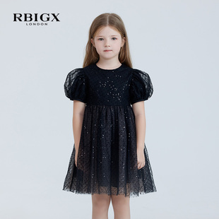 rbigx瑞比克童装秋季泡泡，短袖仙女公主裙中大童网纱连衣裙蓬蓬裙