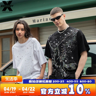 Ed Hardy X2024夏季印花彩色烫仿钻休闲圆领T恤衫男女同款潮