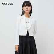 gcrues白色光泽感西装春小个子，气质韩版外套女短款时尚