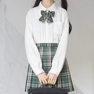 刺篇原创jk制服日系基础，款长袖风琴，褶黑色白色尖领衬衫女
