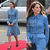 高级私人定制凯特王妃同款浅蓝色羊毛外套裙修身端庄大方中长款冬