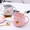 超可爱马克杯北欧创意猫爪陶瓷杯女带盖勺大理石水杯茶杯情侣杯子