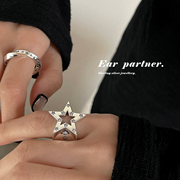 莫比乌斯环戒指女纯银小众设计复古泰银镂空星星情侣食指戒指环男