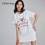 裂帛liebofeng商场同款2024年春国潮，刺绣复古烫钻短袖，t恤连衣裙