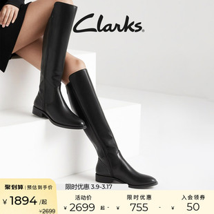 clarks其乐女鞋秋冬长筒靴舒适拼接时装，靴骑士靴，瘦瘦靴长靴女