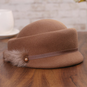 帽子女士秋冬优雅貂毛贝雷帽羊，毛呢毡帽时尚，装饰定型帽英伦小礼帽