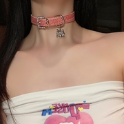 粉色镶钻y2k辣妹甜酷脖颈，环choker颈链项圈，朋克风锁骨链项链女狗
