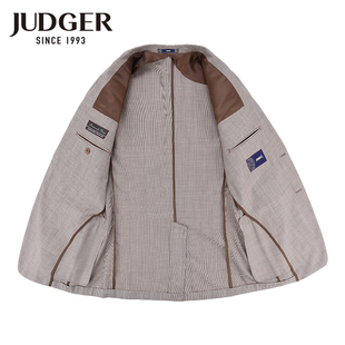 JUDGER/庄吉男士夏季薄款羊毛单西服时尚千鸟格桑蚕丝便西装外套