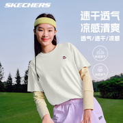 Skechers斯凯奇短袖女秋纯色冰丝吸汗透气运动上衣情侣T恤男