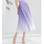 百褶裙女士半身裙夏季风琴褶，裙子紫罗兰中长款半身长裙渐变色
