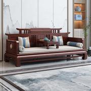 定制新中式全实木沙发床，实木带炕几乌金木罗汉床，可伸缩推拉沙发家