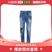 香港直邮潮奢dsquared2d二次方，男牛仔裤简约长裤，蓝色补丁设计舒适