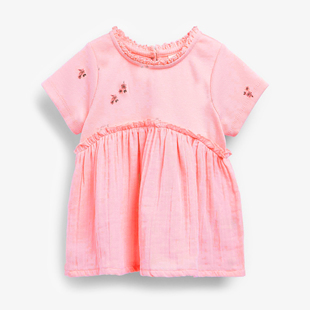 女童粉红色短袖t恤宝宝纯棉绣花夏装儿童韩版娃娃，衫蕾丝立领上衣8