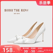 suni法式蝴蝶结婚鞋女细跟白色蕾丝伴娘高跟鞋主，婚纱结婚新娘鞋