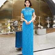 改良版旗袍少女2020年蓝色蕾丝优雅中国风，年轻款连衣裙旗袍