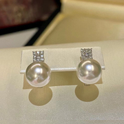 真科研维纳斯澳白耳钉 18K钻石经典款珍珠耳钉10-11mm正圆冷白光