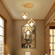 日式吊灯个性创意三头餐厅吊灯，家用饭厅吧台，北欧原木质实木艺吊灯