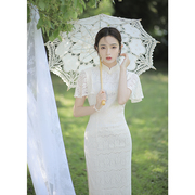 四小姐米白色蕾丝，新中式订婚领证旗袍2024少女，年轻款改良日常