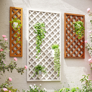 阳台花架实木壁挂式月季墙面防腐木网格架植物爬藤架户外墙上装饰