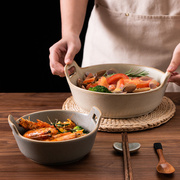复古双耳汤碗家用大号水果沙拉，碗好看的碗碟2024日式餐具套装