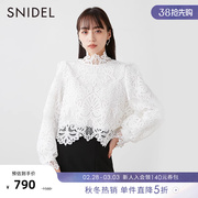 SNIDEL2023秋冬高领钩花刺绣蕾丝后拉链衬衫上衣SWFB235083