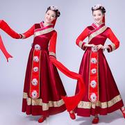 藏族水袖演出服装女西藏长款大摆裙表演服成人少数民族舞蹈服