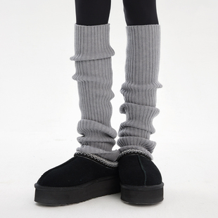 灰色羊毛袜套长筒靴秋冬袜子女堆堆袜雪地靴腿套小腿袜保暖过膝袜