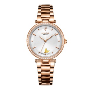士手表款金石英表品牌镶钻钢带表女韩版时尚圆形精钢普通国产腕表