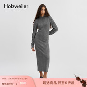 Holzweiler女士麻灰色Delilah罗纹紧身针织长袖上衣