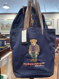 日本乐天polo熊刺绣棕色西装熊帆布包购物袋皮手提袋托特包书袋