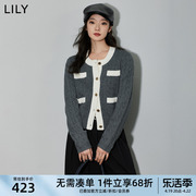 LILY2024春女装复古优雅小香风含绵羊毛通勤叠穿针织开衫外套
