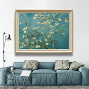 梵高油画作品樱花蓝色调美式现代风格客厅世界名画装饰画有框画
