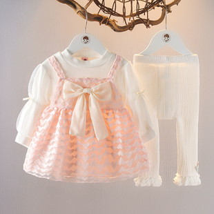 女童连衣裙套装秋季婴儿童洋气，时髦衣服女宝宝，春秋公主裙子两件套
