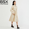 bsx裙子女装纯棉梭织，斜打条腰带长袖衬衫连衣裙18463004