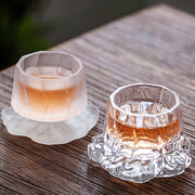 日式玻璃功夫茶杯杯垫组合水晶琉璃主人杯加厚品茗杯单个喝茶家用