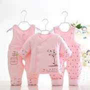 婴儿棉衣套装加厚冬季0-1岁女宝宝冬装男三件套棉袄，3-6月新生衣服