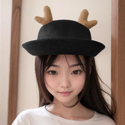 圣诞小鹿角帽子儿童女童，冬季韩版毛呢，礼帽男童英伦甜美可爱小圆帽