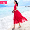 泰国普吉岛沙滩裙春装，2024大红色显瘦雪纺，连衣裙海边度假长裙