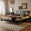 法式复古实木床美式主卧简约双人床中古家具，黑色软包床1.8米大床